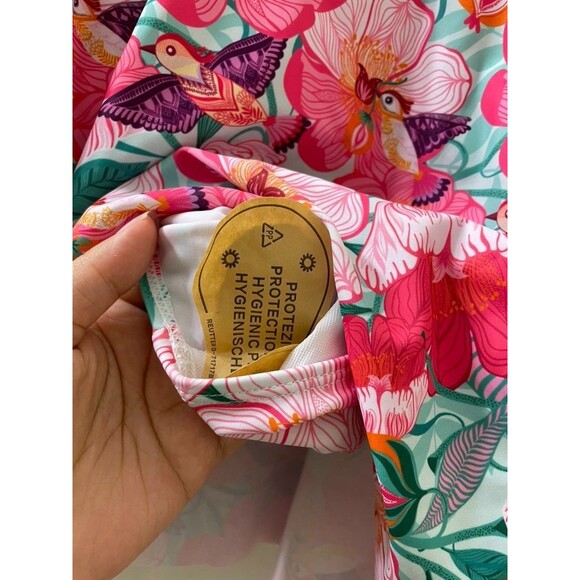 NEW Women L PINK Swim Skirt Swimwear Lake Pool FLORAL BIRDS TROPICAL Coastal - Picture 5 of 7